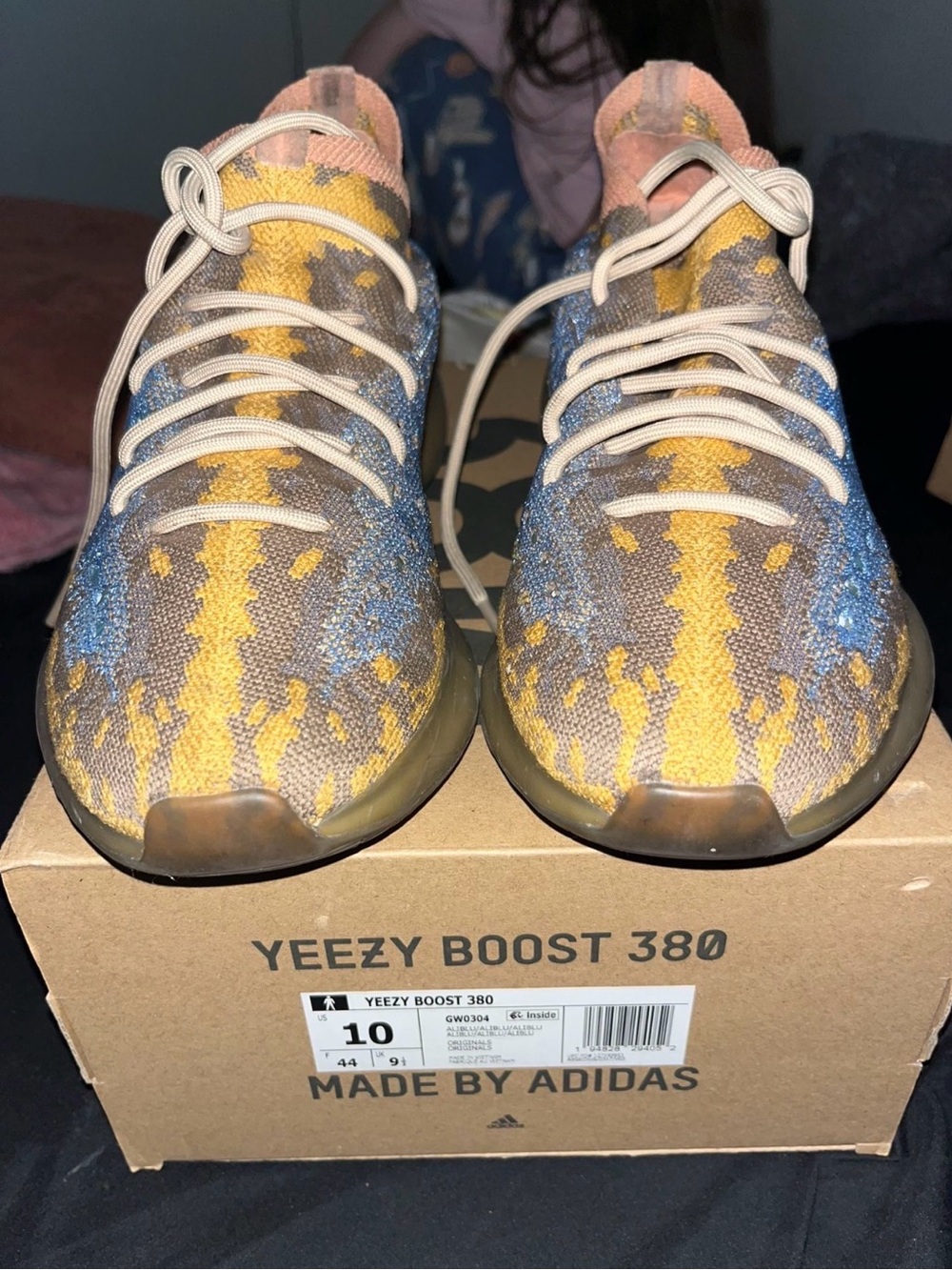 adidas Yeezy Boost 380 Yellow Blue Olive Knit Sneakers